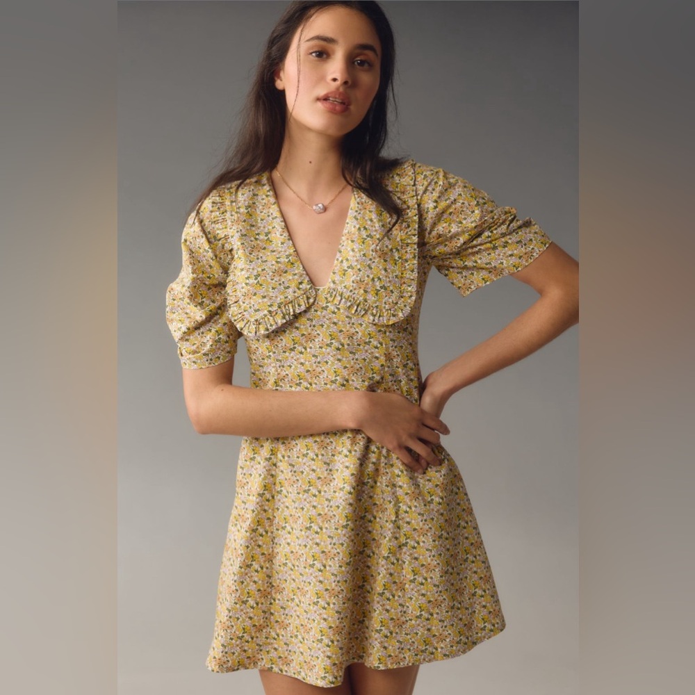Anthropologie Yellow Floral Mini Dress